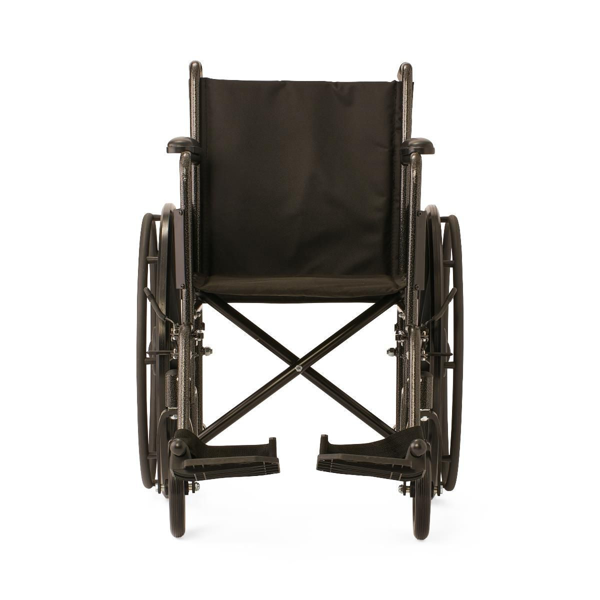 K1 BASIC WHEELCHAIR WITH FULL-LENGTH PERMANENT ARMS AND SWING-AWAY LEG RESTS, 18"