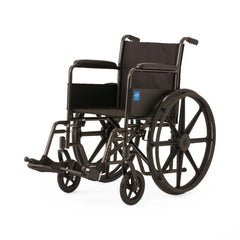 K1 BASIC WHEELCHAIR WITH FULL-LENGTH PERMANENT ARMS AND SWING-AWAY LEG RESTS, 18"