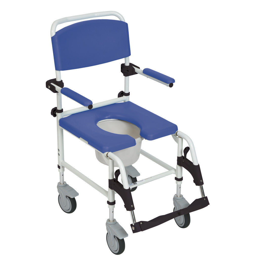 Drive Medical Aluminum Rehab Shower Commode Chair with Four Rear-locking Casters