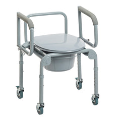 Drive Medical Steel Drop-Arm Commode with Wheels and Padded Armrests