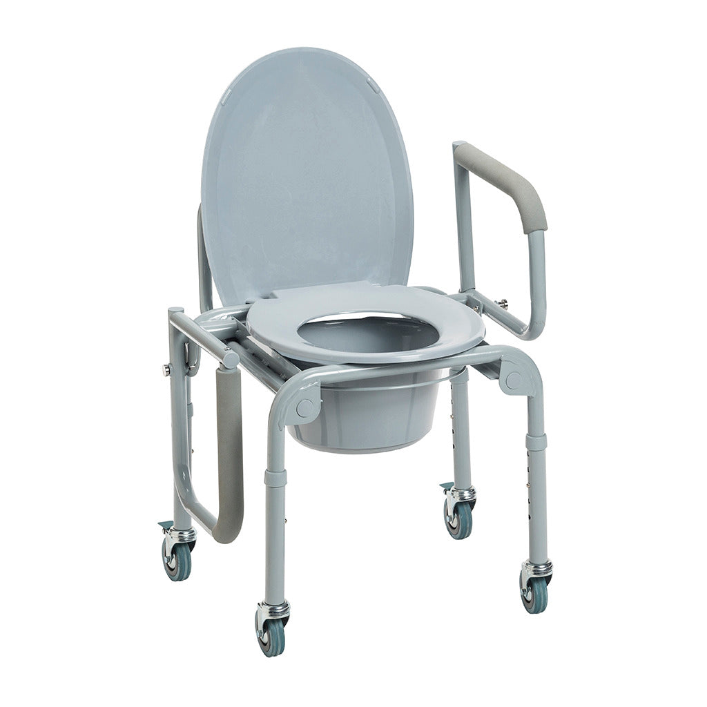 Drive Medical Steel Drop-Arm Commode with Wheels and Padded Armrests