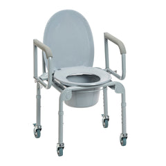 Drive Medical Steel Drop-Arm Commode with Wheels and Padded Armrests