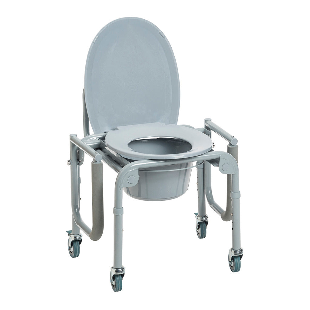 Drive Medical Steel Drop-Arm Commode with Wheels and Padded Armrests