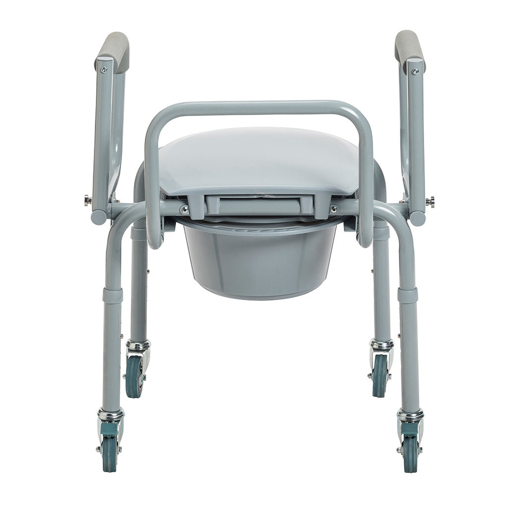 Drive Medical Steel Drop-Arm Commode with Wheels and Padded Armrests