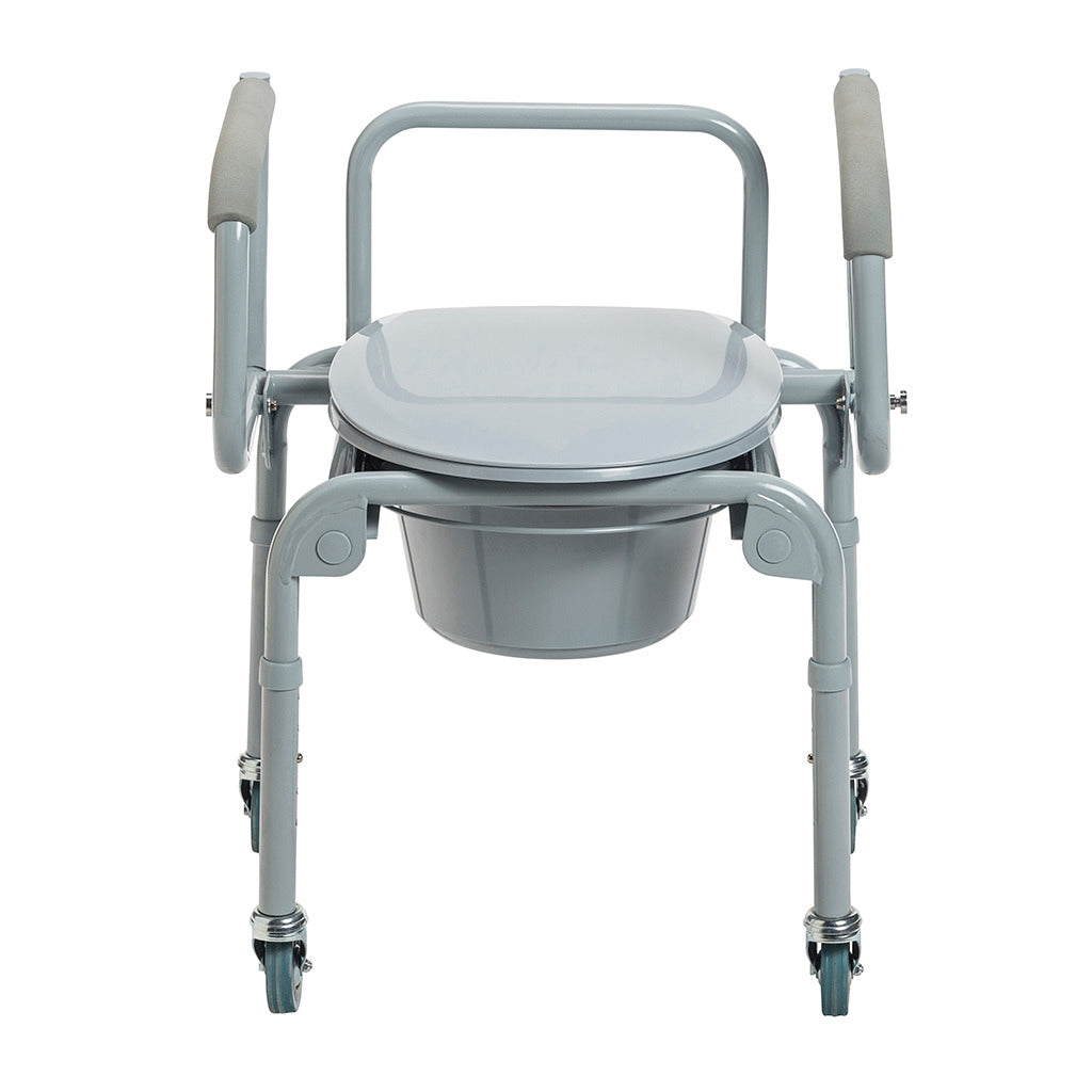 Drive Medical Steel Drop-Arm Commode with Wheels and Padded Armrests