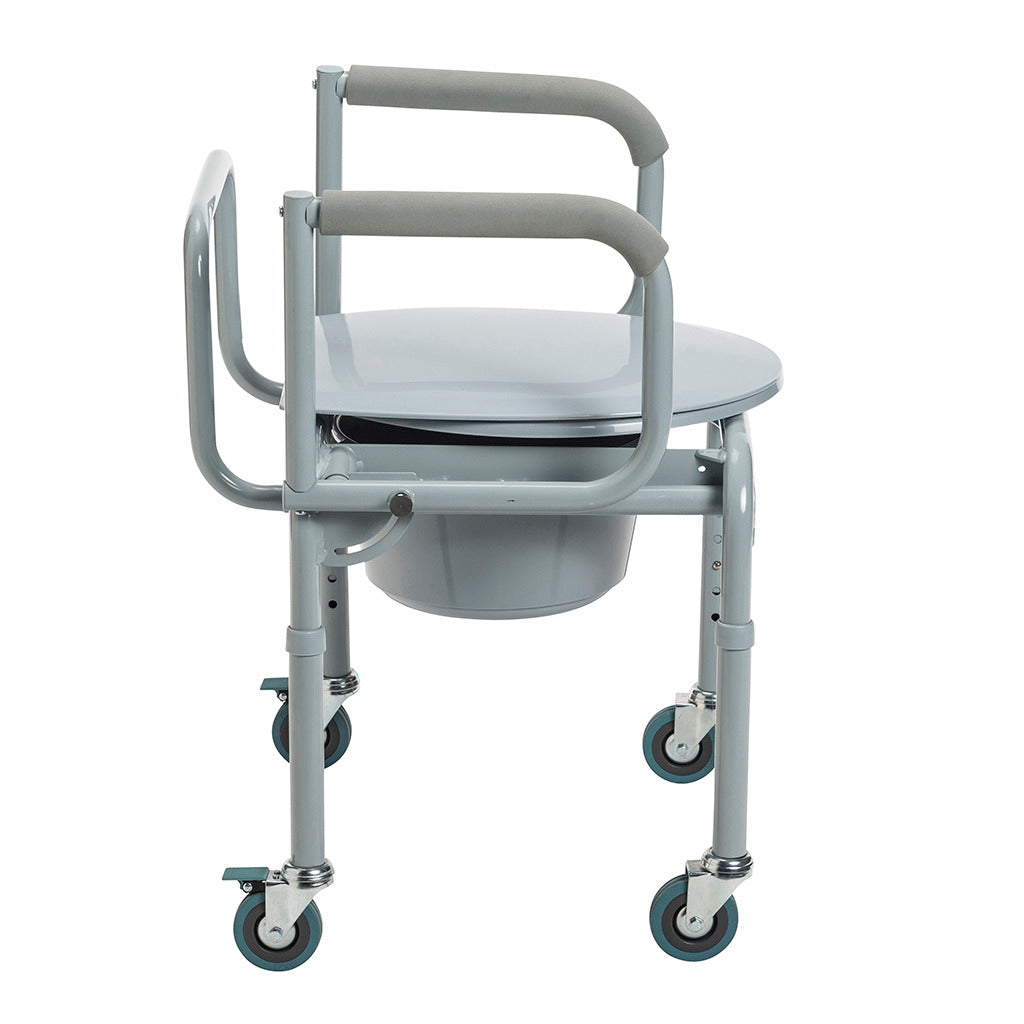 Drive Medical Steel Drop-Arm Commode with Wheels and Padded Armrests