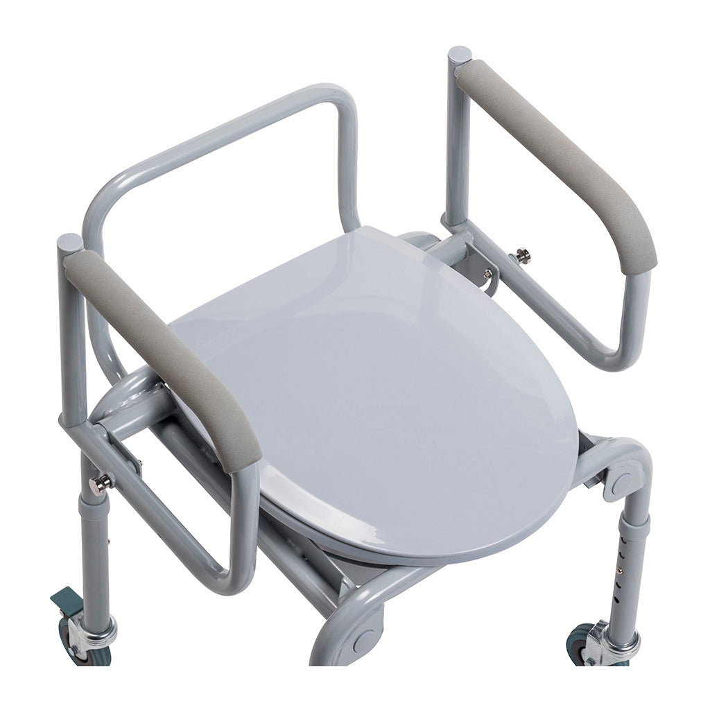 Drive Medical Steel Drop-Arm Commode with Wheels and Padded Armrests