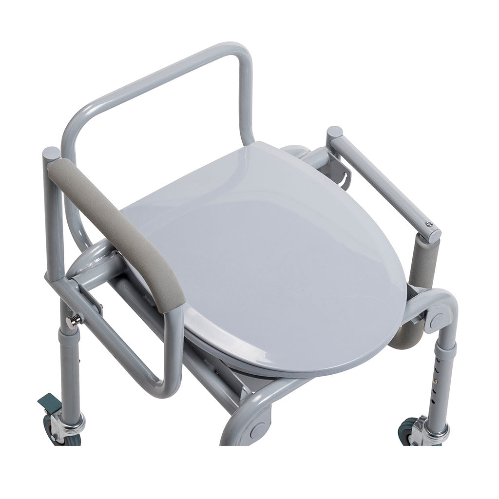 Drive Medical Steel Drop-Arm Commode with Wheels and Padded Armrests