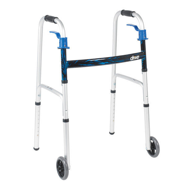 Drive Medical Deluxe, Trigger Release Folding Walker with 5" Wheels