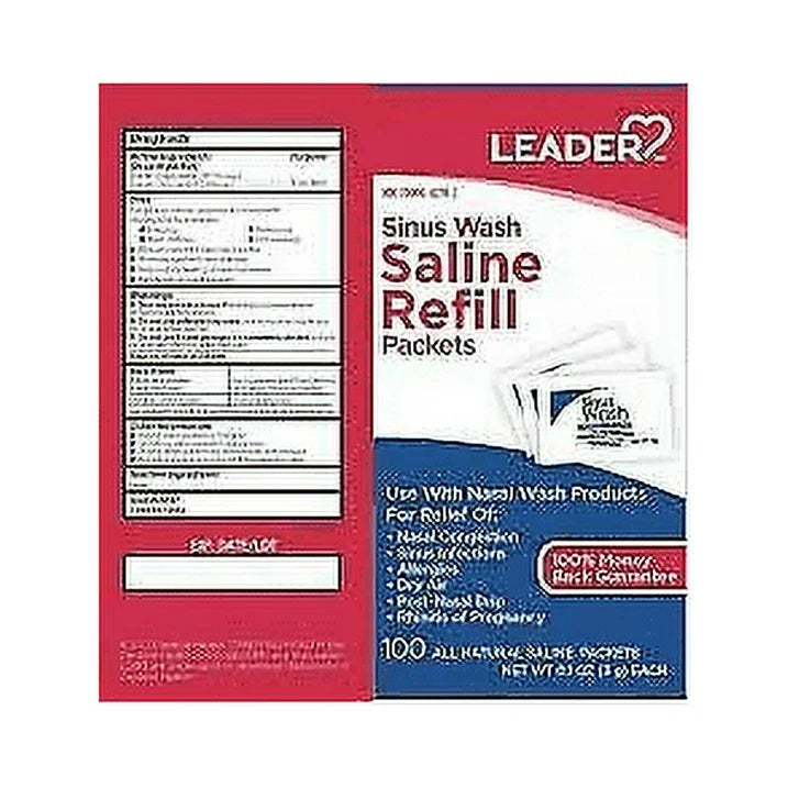 Leader Sinus Wash Saline Refill Packets Allergies & Nasal Congestion, 100 Ct