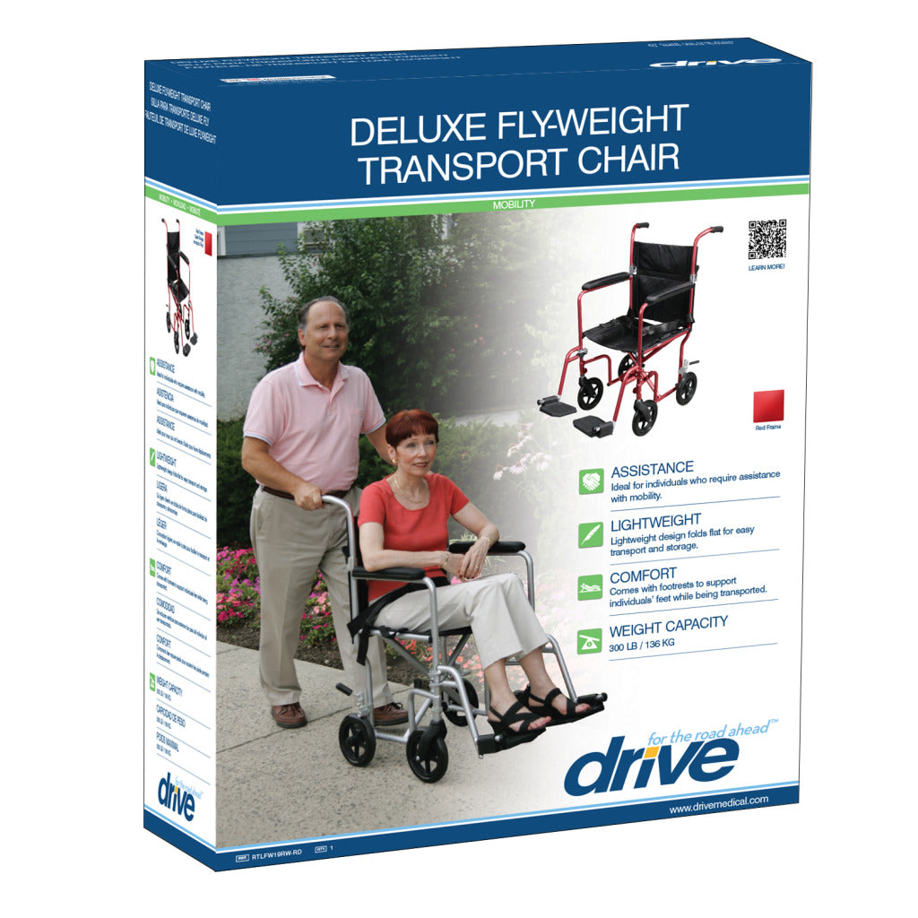 Drive Medical Deluxe Fly-Weight Aluminum Transport Chair with Removable Casters