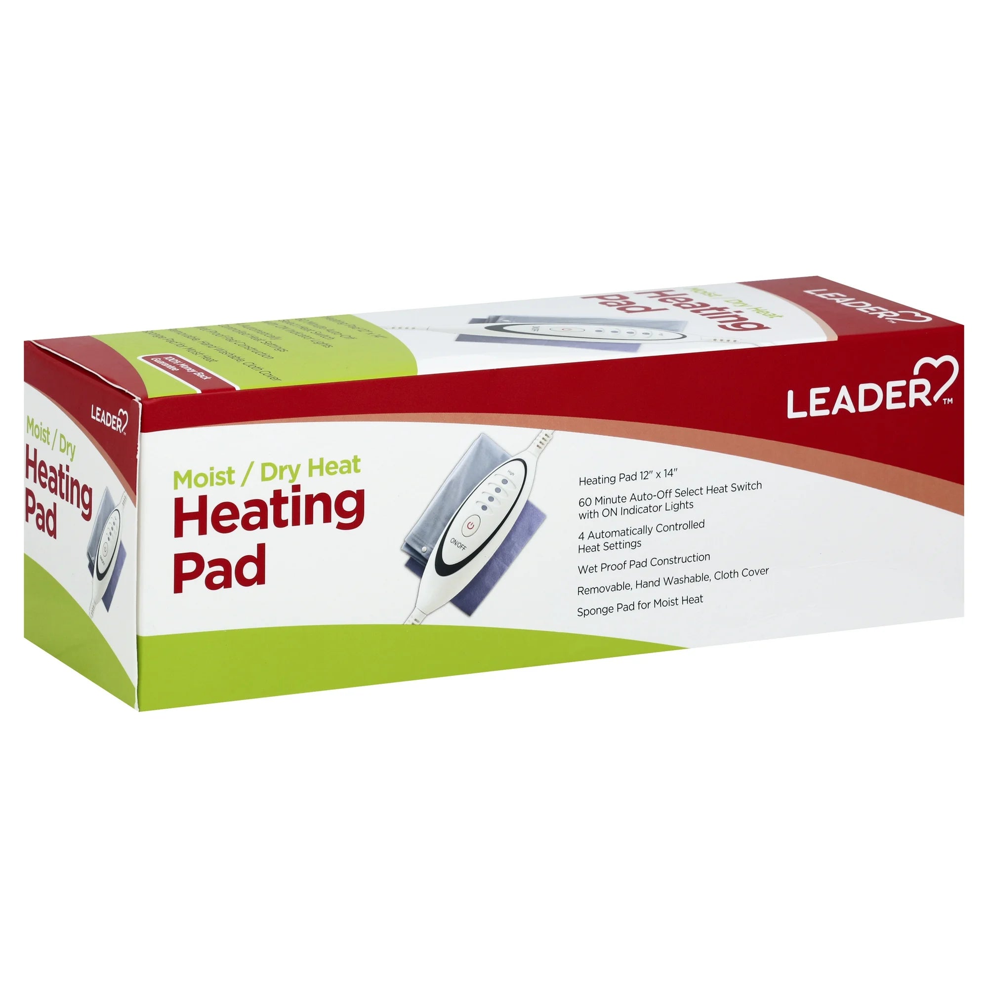 Leader Digital Moist/Dry Heating Pad with On Indicator Lights for Pain Relief, 12"x14", 1 Count