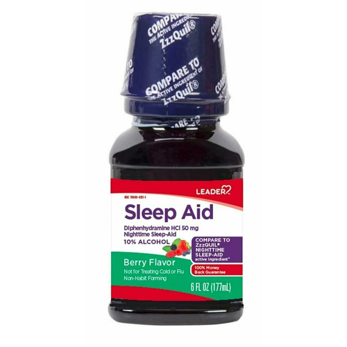 Leader Diphenhydramine Nighttime Sleep Aid Liquid, Berry Flavor, 6 Oz, 2 Pack