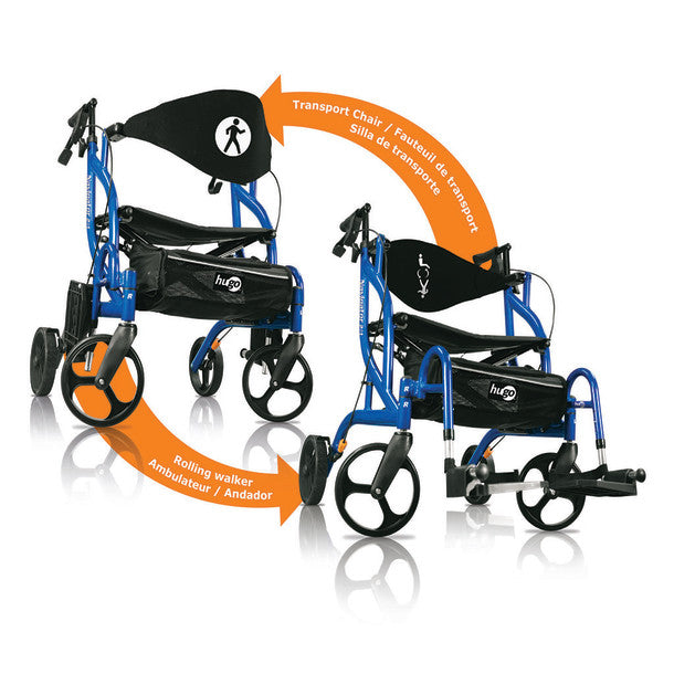 Drive Medical Hugo Navigator Side-Folding Rolling Walker & Transport Chair