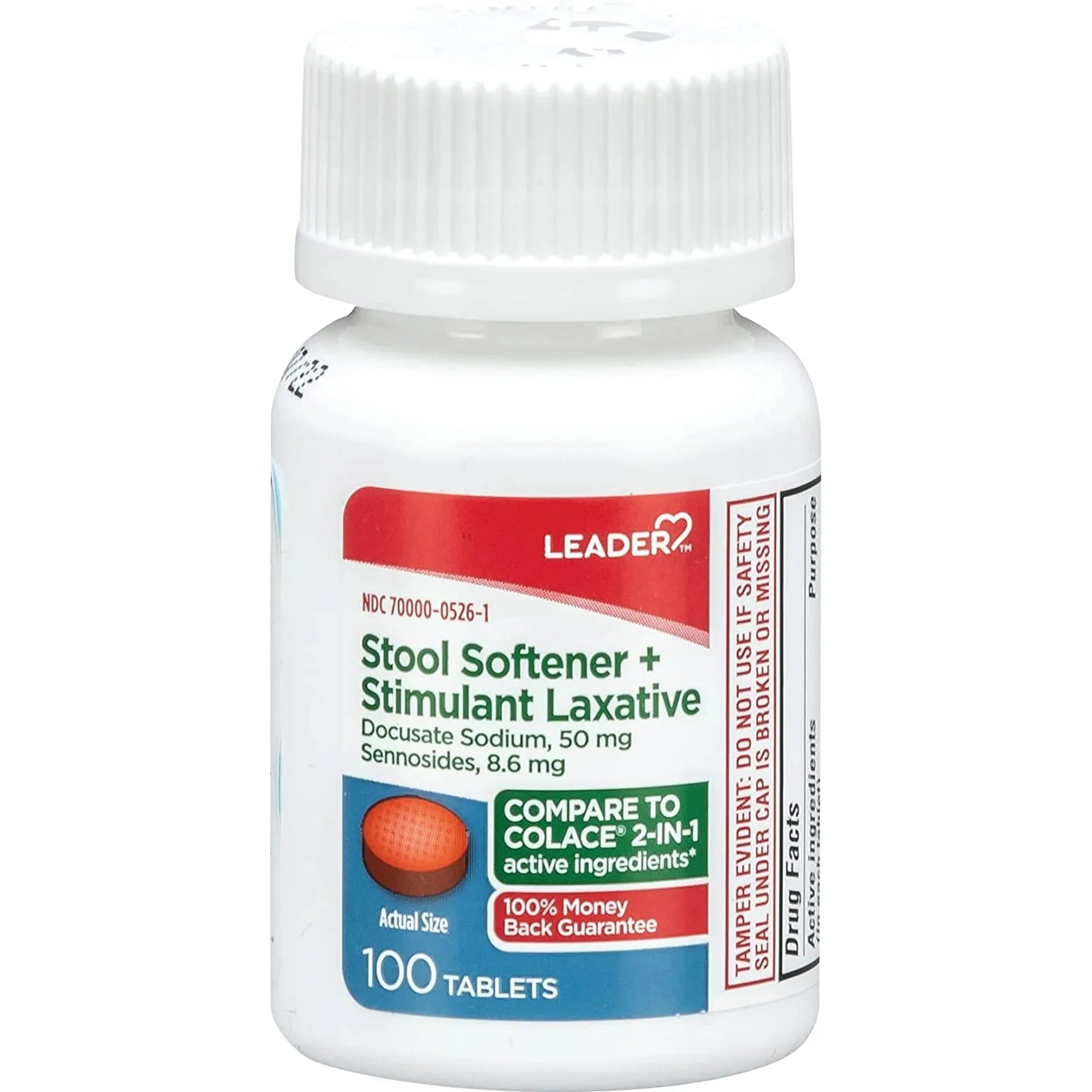 LEADER 2-in-1 Stool Softener & Stimulant Laxative, Docusate Sodium 50mg, Sennosides 8.6 mg, Gentle Occasional Constipation Relief for Adults, Both Men & Women, & Children Ages 6+, 100 tablets 3-Pack