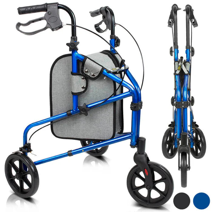 Vive 3 Wheel Walker Rollator - Lightweight Foldable Walking Transport