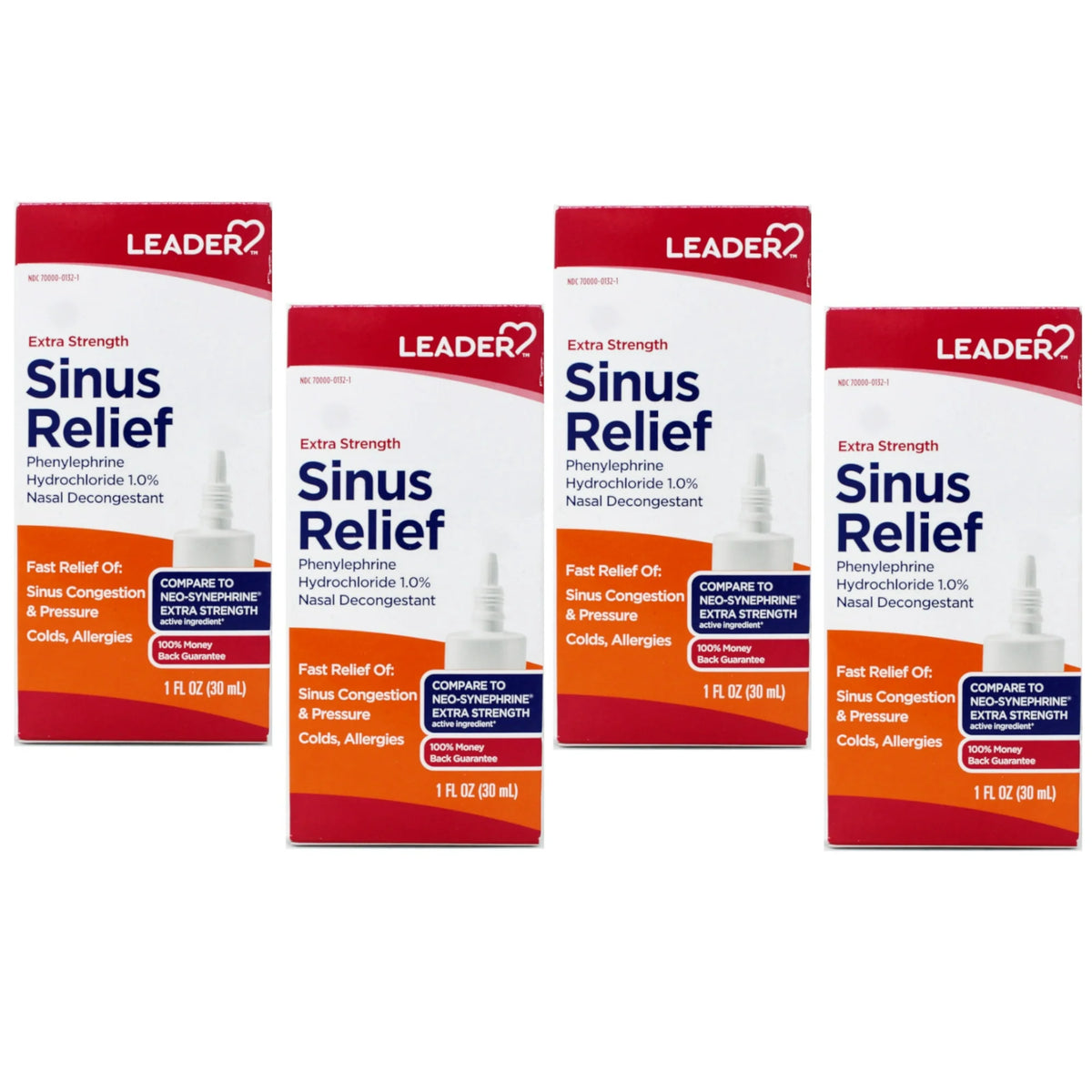 4 Pack - Leader Extra Strength Sinus Relief, Fast Acting, Sinus Decongestant, Nasal Congestion Relief Spray, Cold & Allergy 1 fl oz