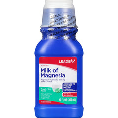 Leader Milk of Magnesia Magnesia Hydroxide 1200 mg Saline Laxative, Fresh Mint 12 Fl Oz