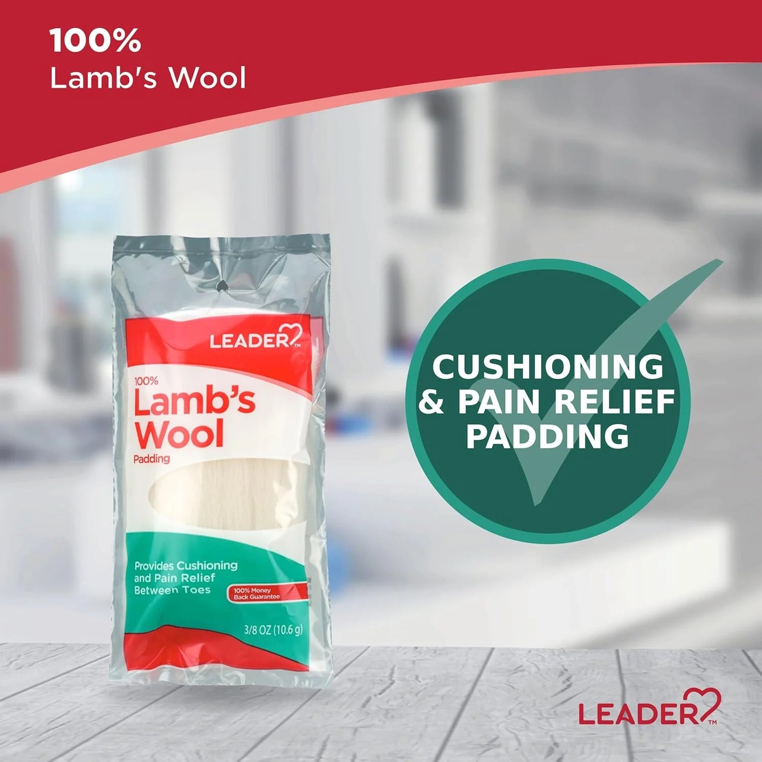 Leader 100% Lambs Wool Padding, Provides Cushioning and Pain Relief 3/8 oz