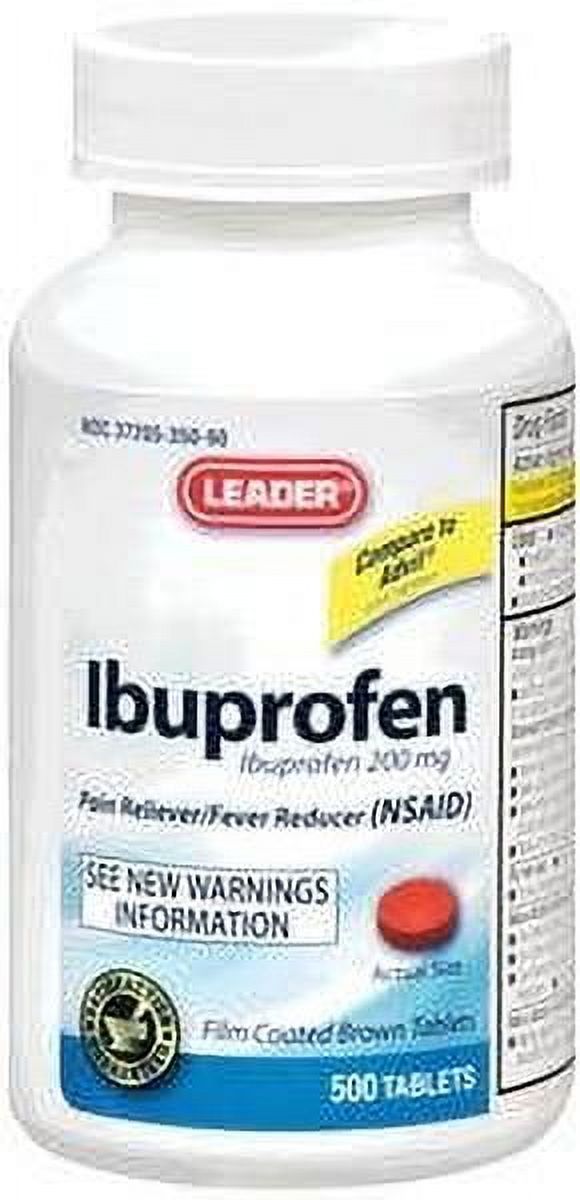 Leader Ibuprofen 200 mg Pain Reliever and Fever Reducer, Film-Coated Brown Tablets, 500 Count