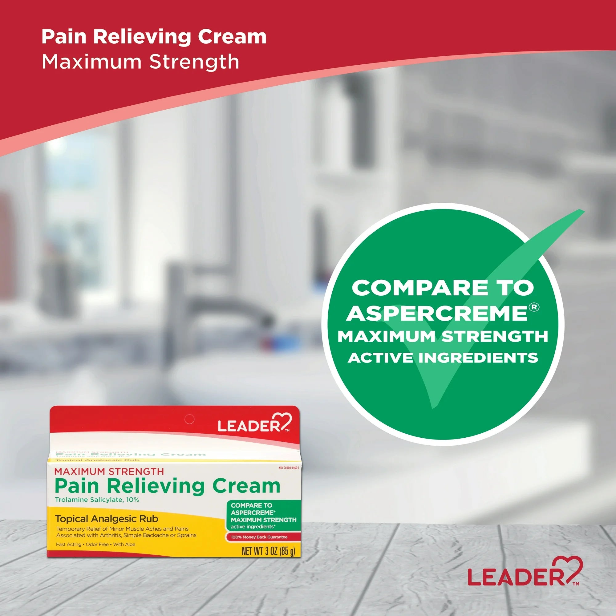 Leader Maximum OTC Strength Pain Relieving Muscle Aches, Joint and Arthritis. Cream, 3oz. per Tube