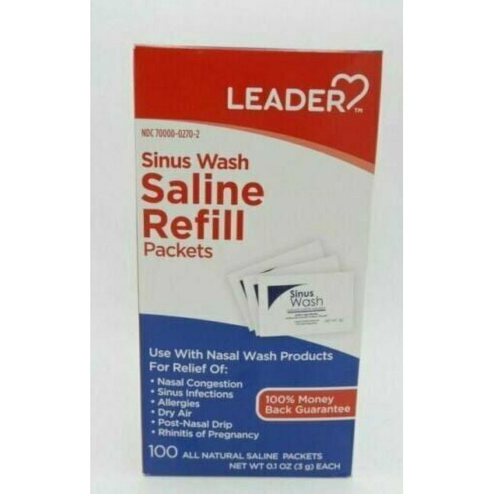 Leader Sinus Wash Saline Refill Packets Allergies & Nasal Congestion, 100 Ct