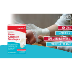 Leader Sheer Adhesive Bandages Antiseptic Count of 60 Assorted Sizes