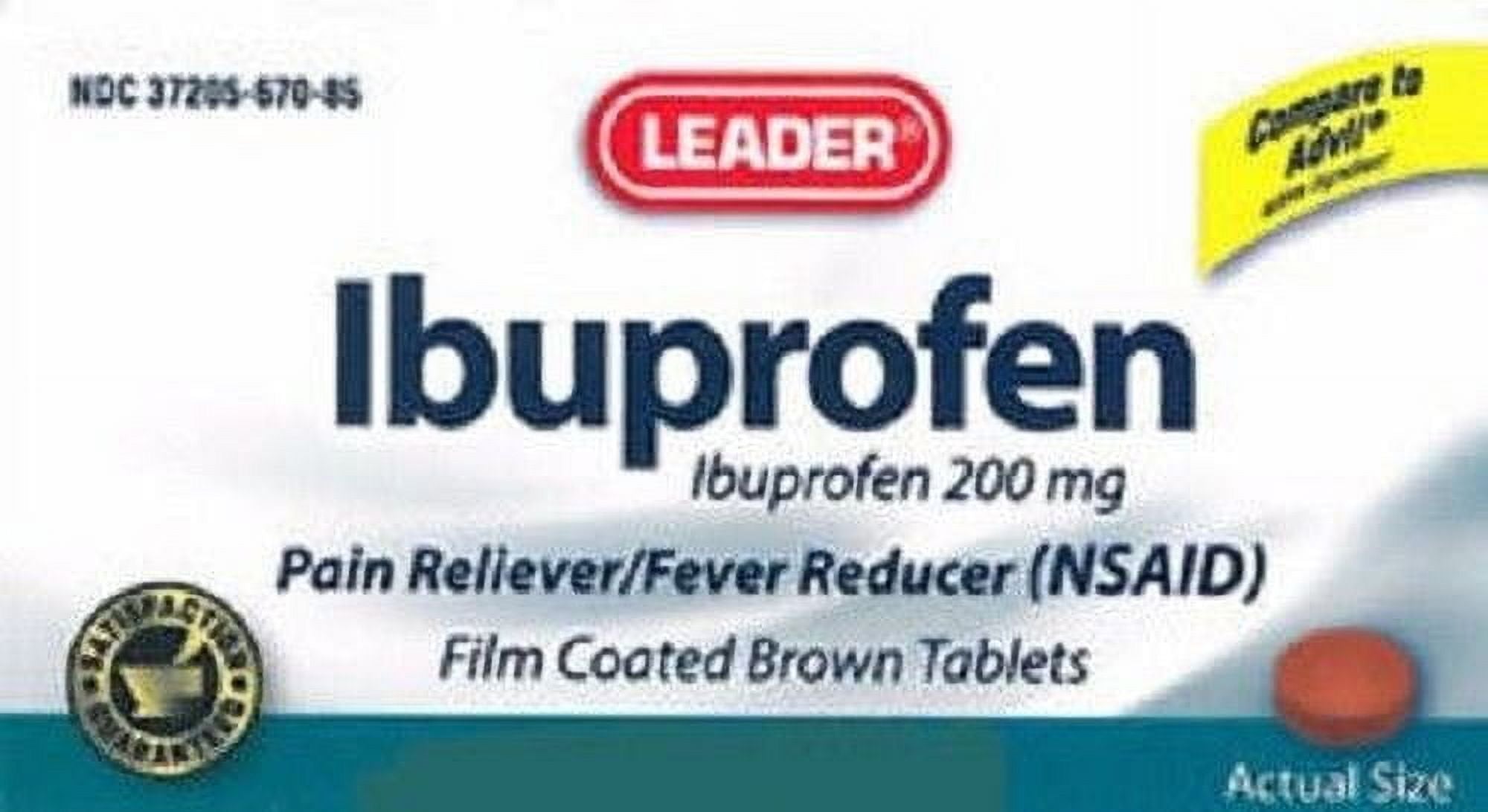 Leader Ibuprofen 200 mg Pain Reliever and Fever Reducer, Film-Coated Brown Tablets, 500 Count