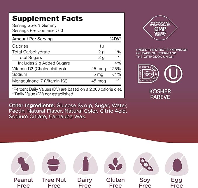 Zahler Vitamin D3 & K2 (60) Gummies