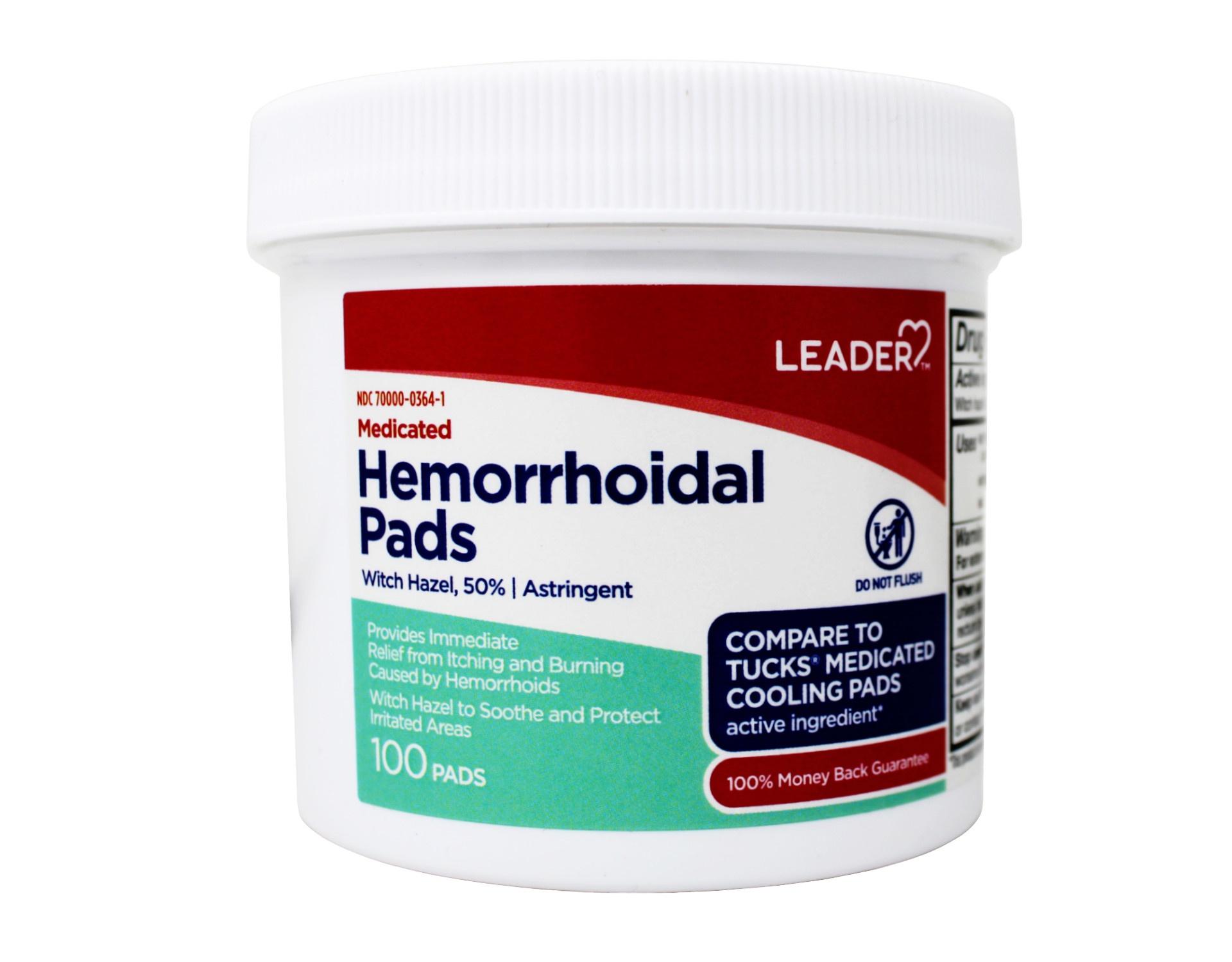 Leader Medicated Hemorrhoidal Pads Witch Hazel 50%, 100 Count - 2 Pack