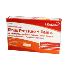 Leader Sinus Pain Allergies or Cold Max Strength Caplets, Acetaminophen Pain Reliever 24 Count