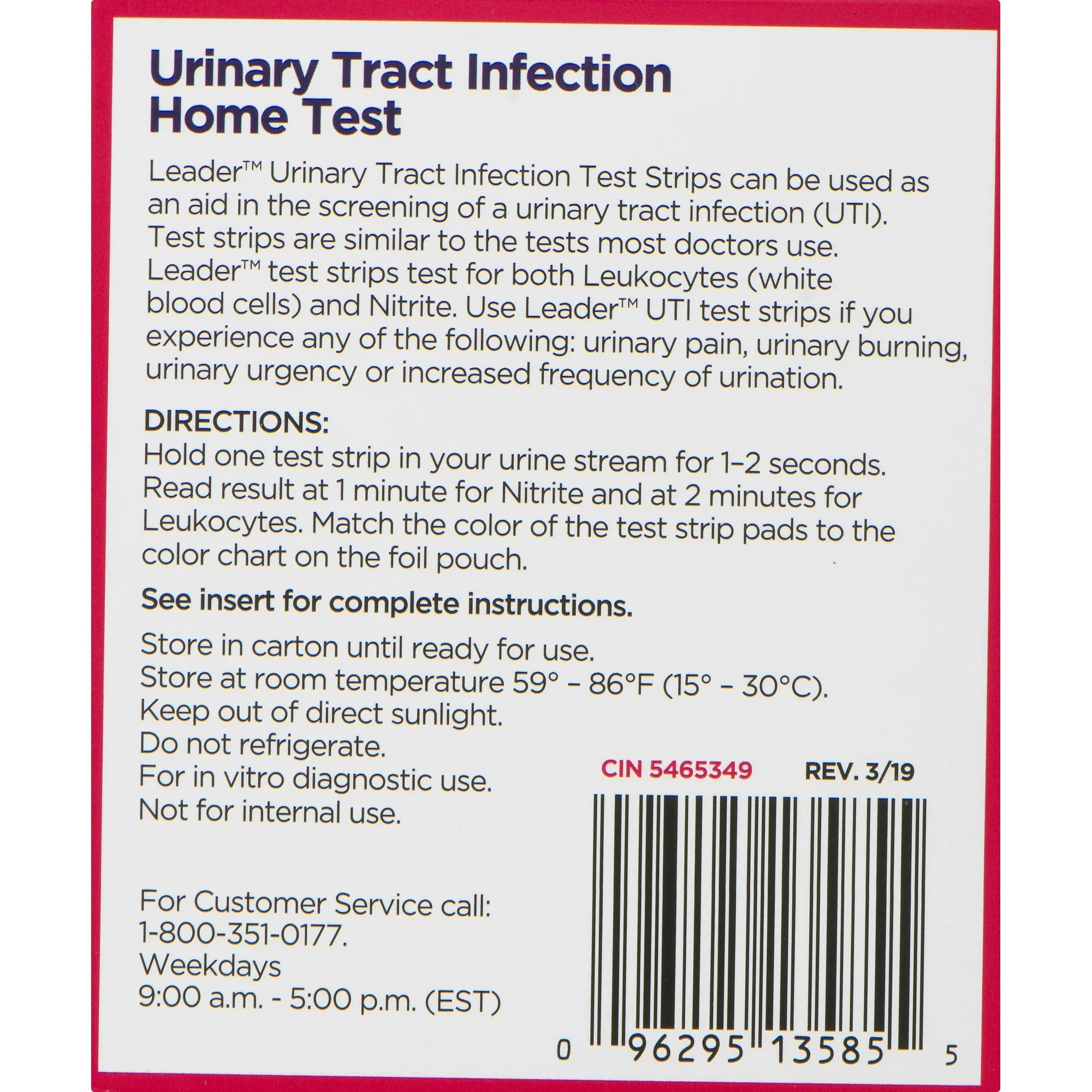 Leader Urinary Tract Infection Home Test Strips, 3 Ea