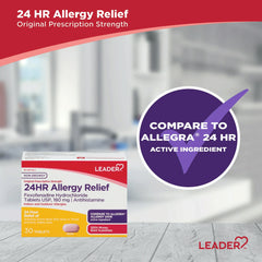 Leader 24Hour Allergy Relief Tablets 180mg, 30 Ea