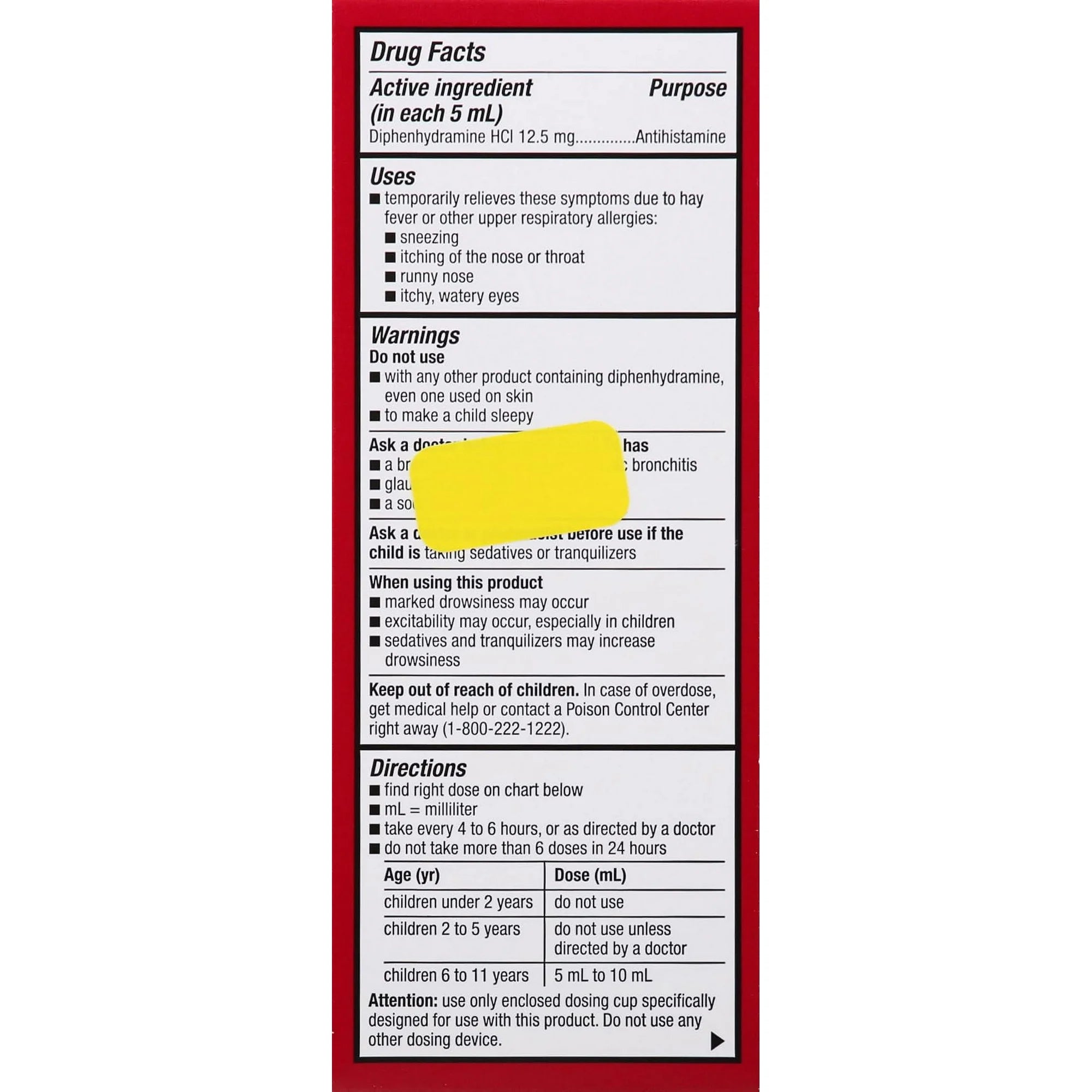 Leader Children’s Allergy Relief Liquid, Diphenhydramine HCL 12.5 mg / 5m Oral Solution, Antihistamine, Cherry Flavor, Alcohol Free, 4 fl oz