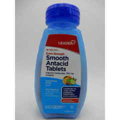 Leader Smooth Antacid Calcium Carbonate 750Mg, Fruit Chewable Tablets, 60 Ea, 3 Pack