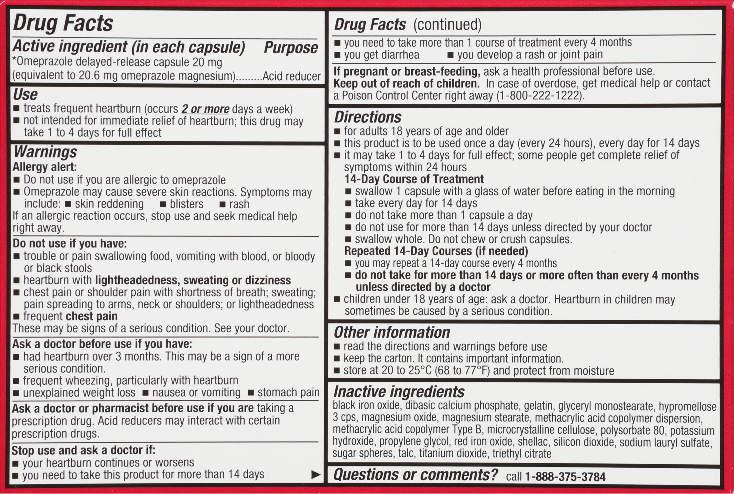 Leader Acid Reducer Omeprazole 20mg Capsules, 42ct - Heartburn Relief