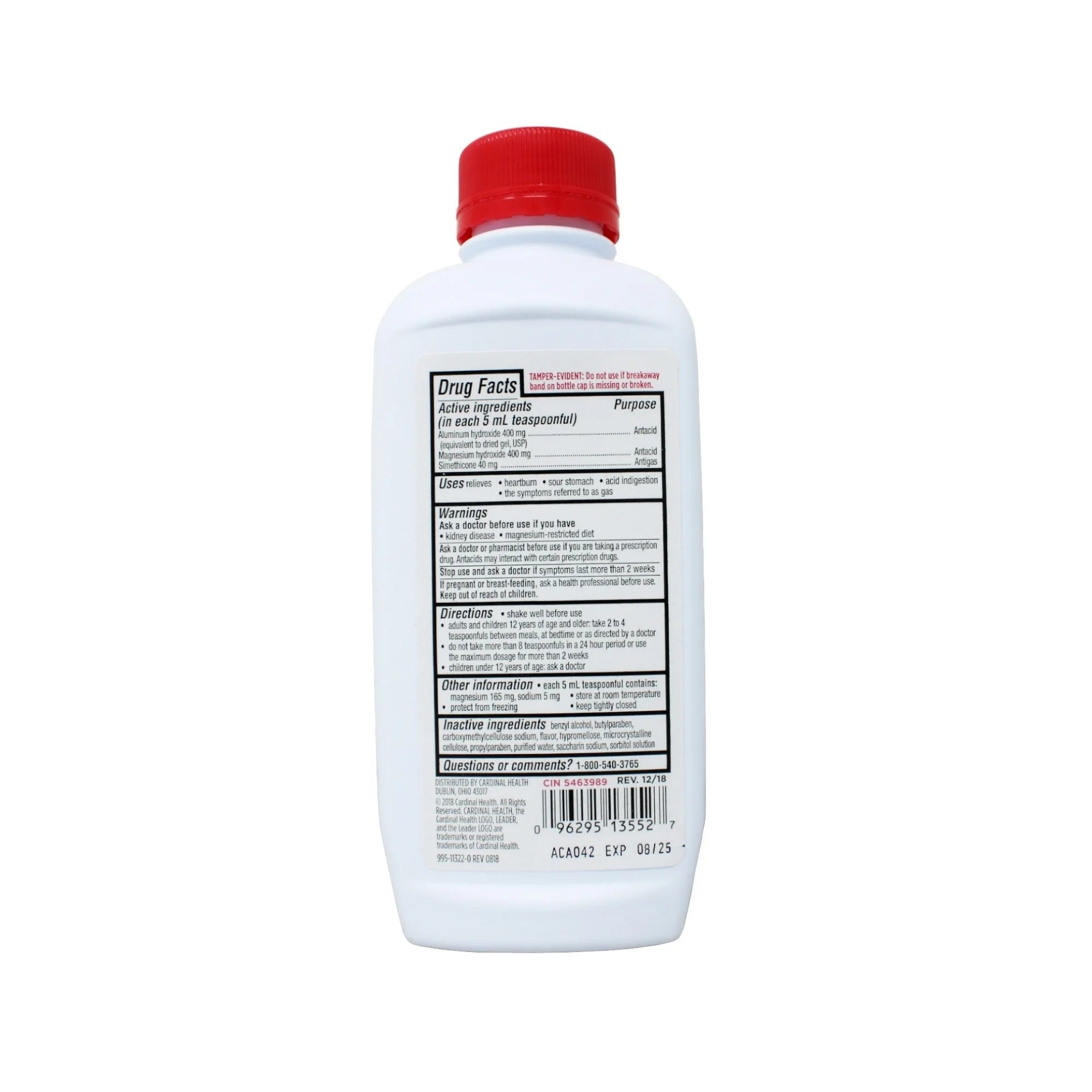 Leader Maximum Strength Antacid Liquid with Aluminum Hydroxide, Simethicone, Antacid/Antigas for Heartburn, Acid Indigestion, Pressure & Bloating, Cherry Flavor 12 FL oz - 5 Pack