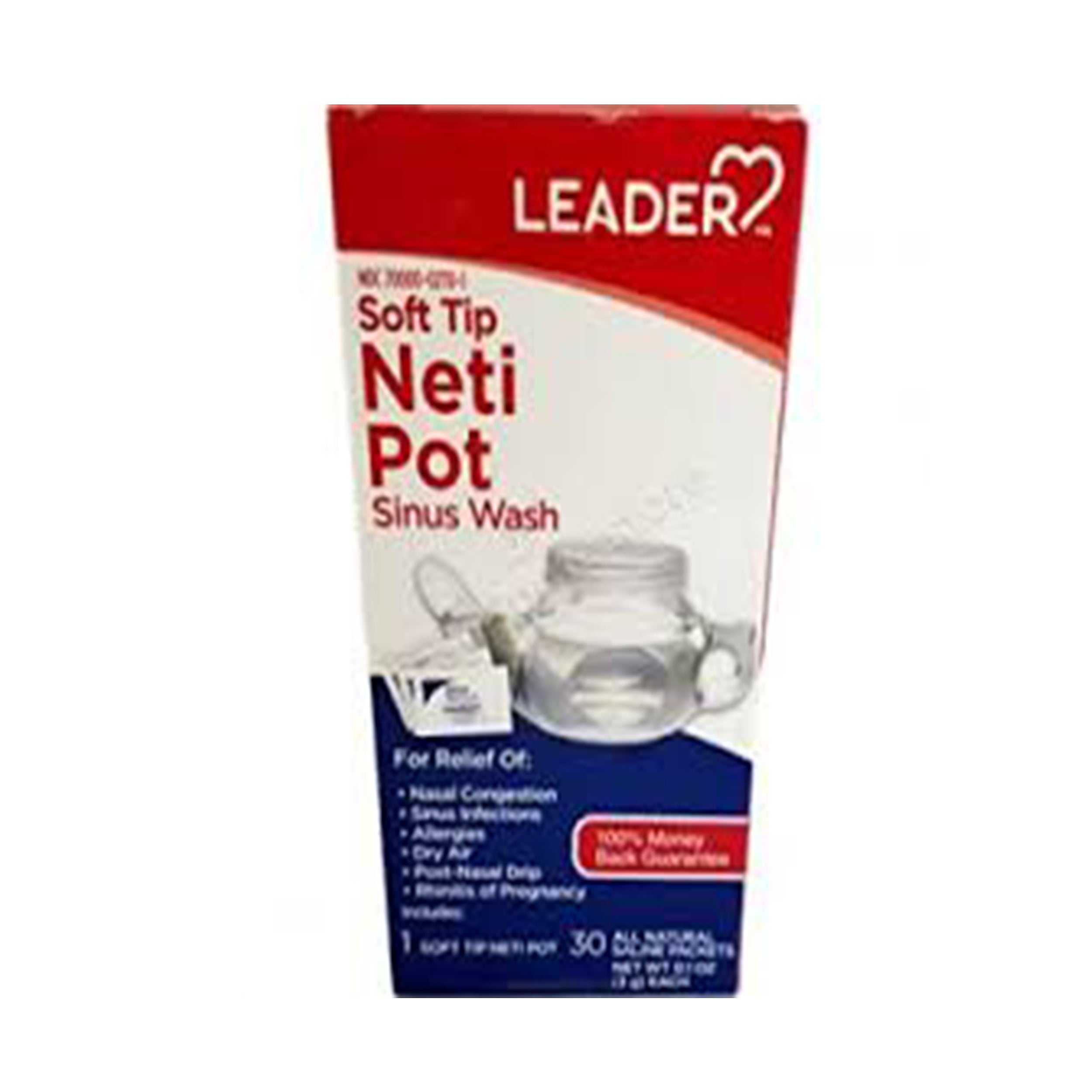 Leader Neti Pot Sinus Wash Kit for Nasal Congestion, Sinusitis, and Allergies +30 Saline Packets