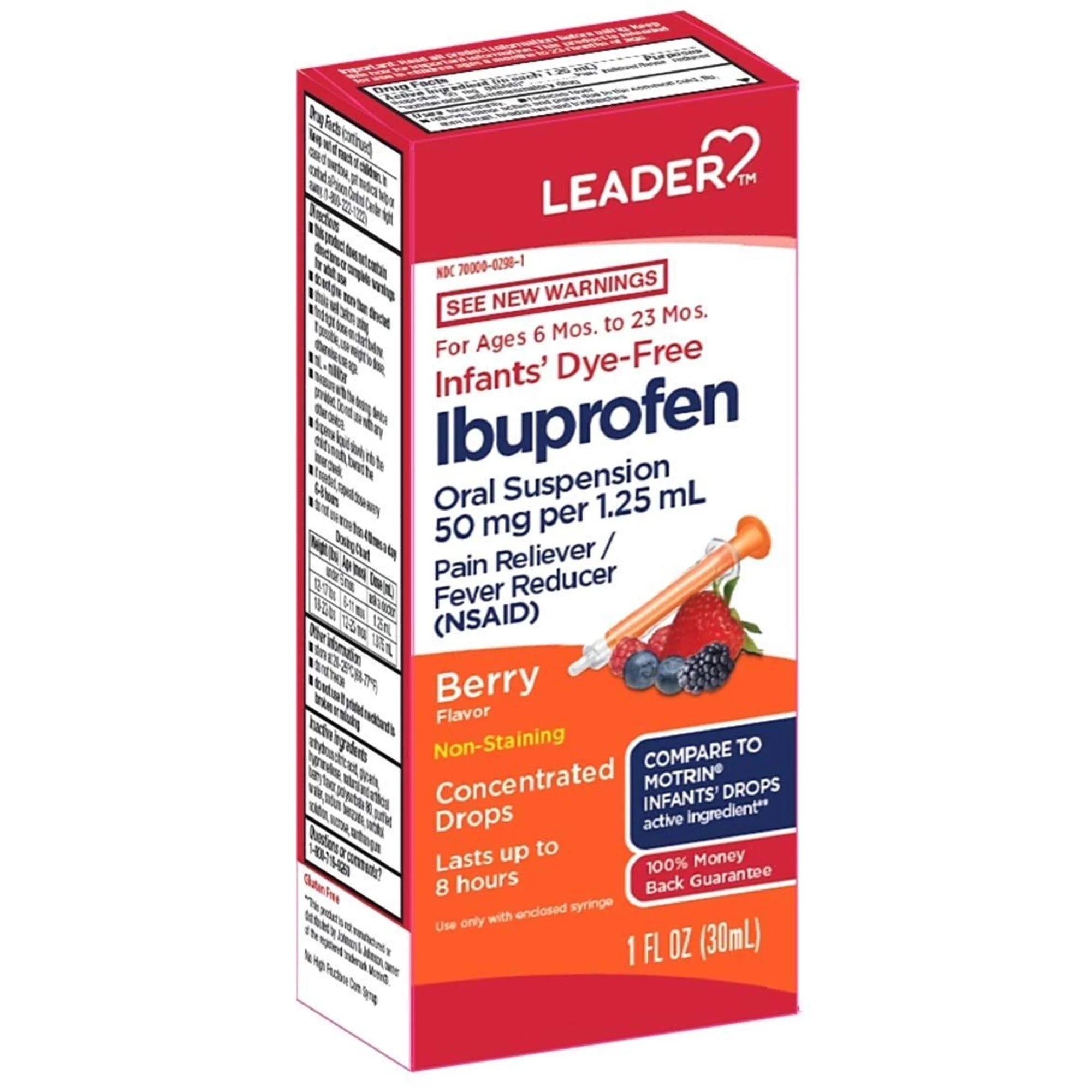 Leader Infants' Pain & Fever Reducer Ibuprofen Oral Suspension, Berry, 1oz