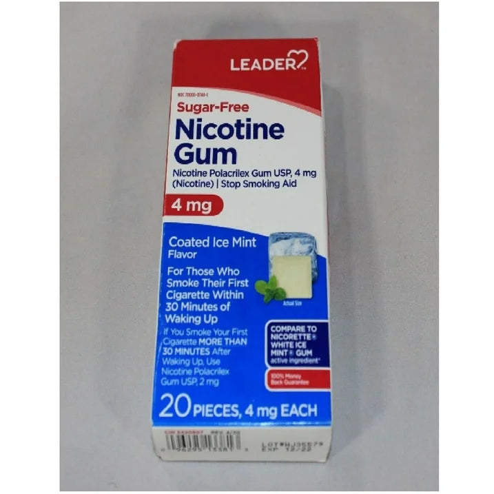 Leader Nicotine 2mg Polacrilex Gum Stop Smoking Aid, Ice Mint, 20 Ct