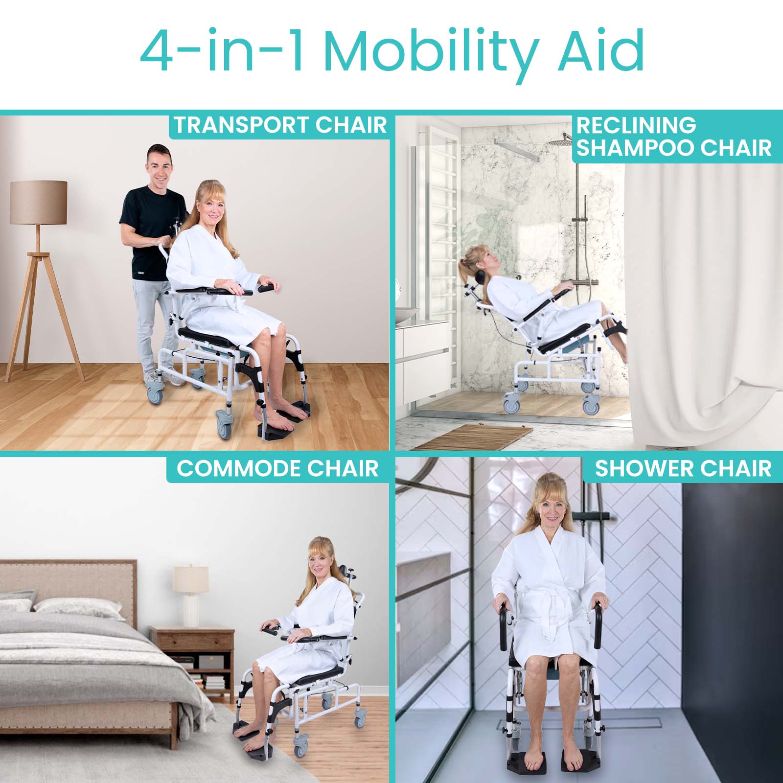 Vive Reclining Shower Commode Transport Chair