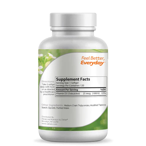 Zahler Vitamin D3 Softgels 1000 IU