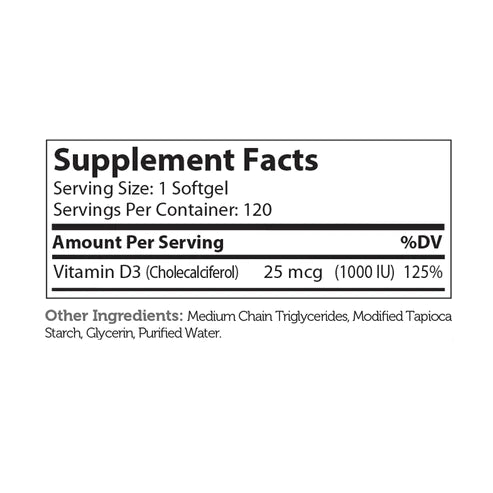 Zahler Vitamin D3 Softgels 1000 IU