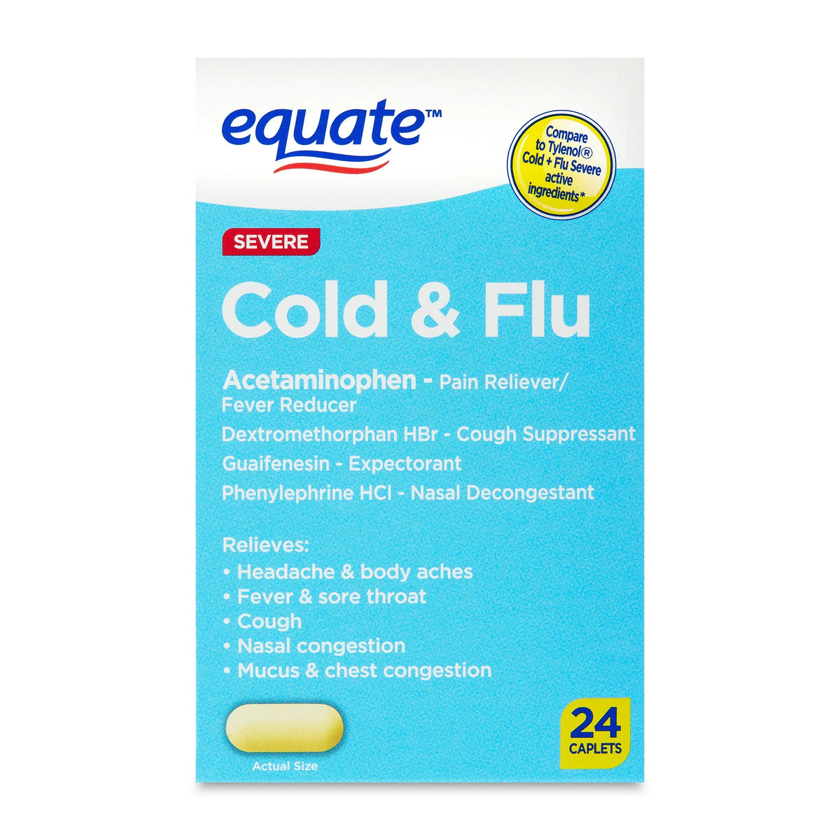 Equate Severe Cold & Flu Caplets, 24 Count