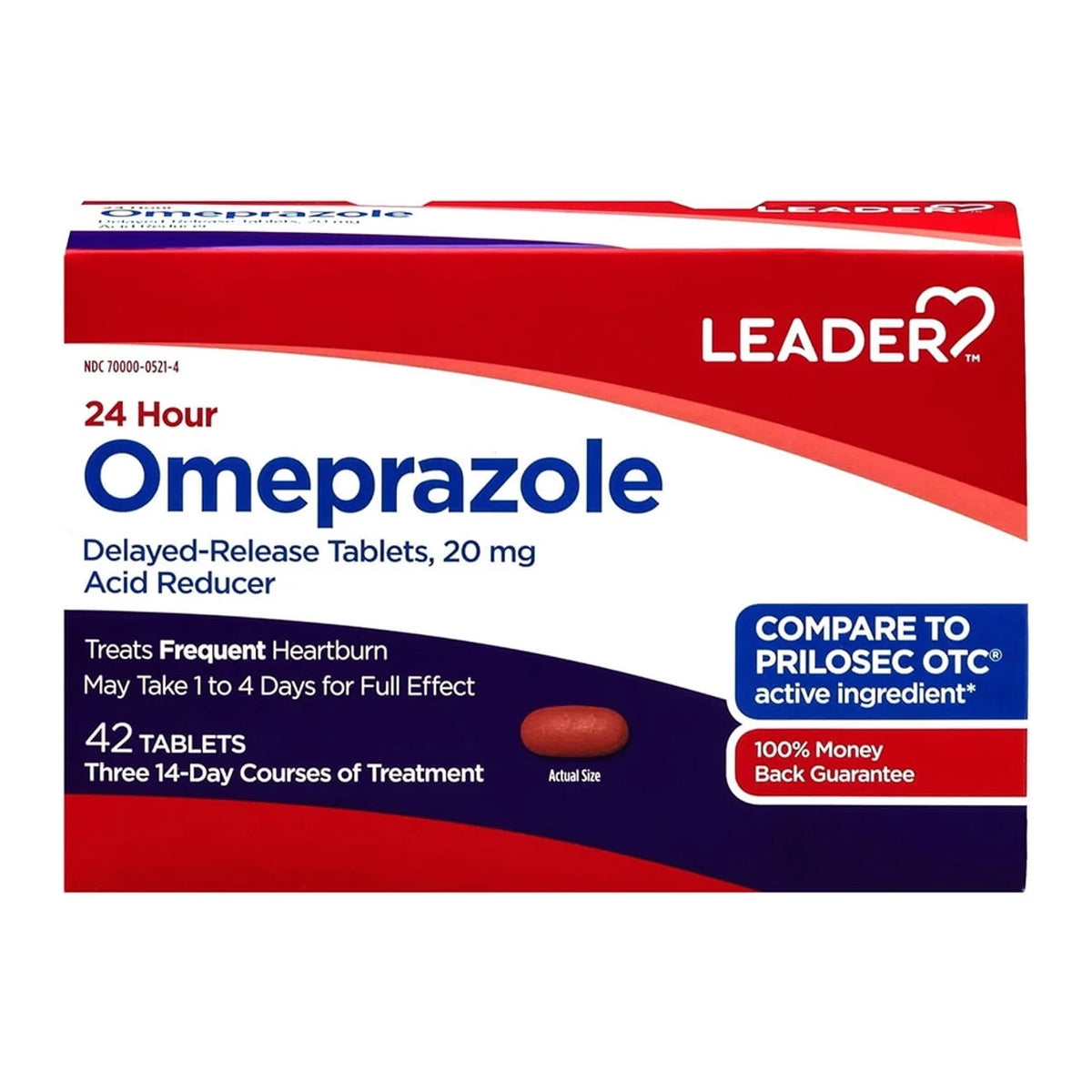 Leader 24 Hour Omeprazole Delayed Release Acid Reducer Tablets for Heartburn Relief, 42 Ea, 2 Pack