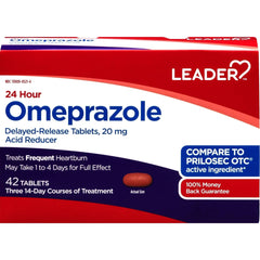 Leader 24 Hour Omeprazole Delayed Release Acid Reducer Tablets, 42 Ea