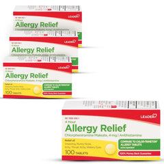 Leader 4 Hour Allergy Relief, Chlorpheniramine Maleate Tablets, Antihistamine, 4 mg, 100 Count, Pack of 3