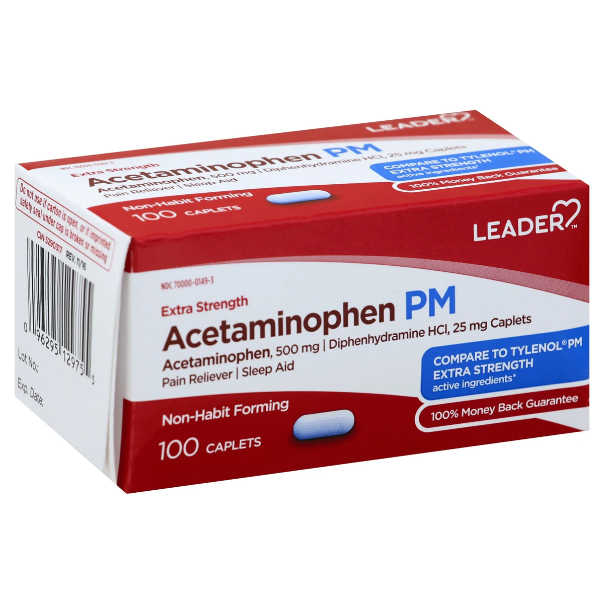 Leader Acetaminophen PM Caplets 500 mg, 100 Count – Pain Relief and Sleep Aid