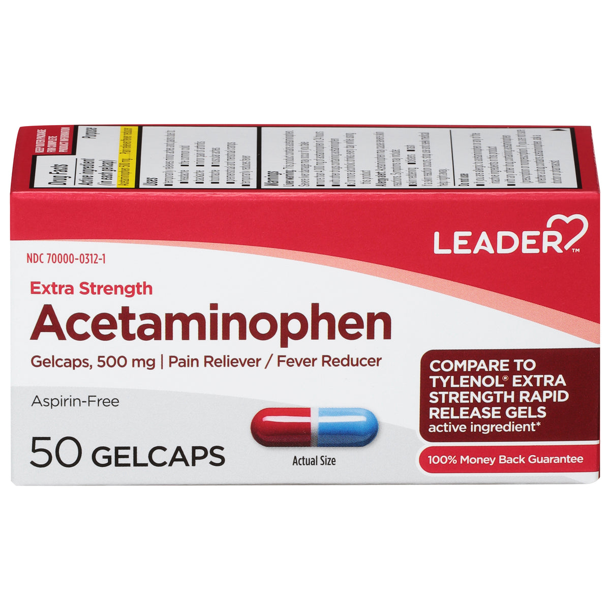 Leader Acetaminophen Rapid Release Gelcap, 500mg, 50ct 096295132335A259