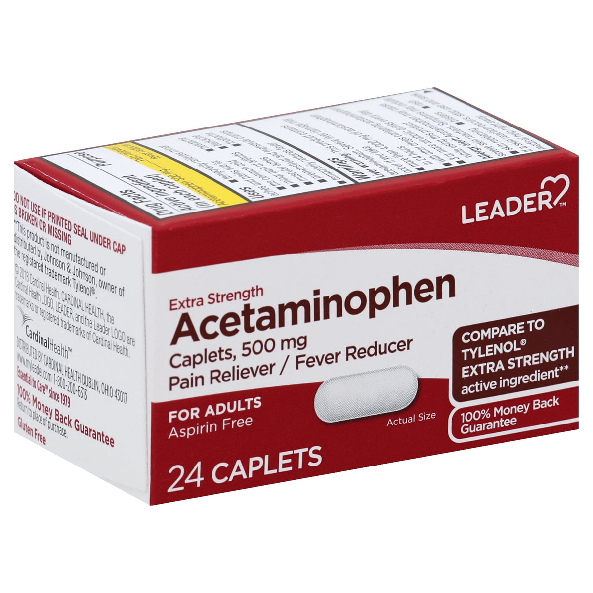 Leader Acetaminophen Extra Strength, 500mg, 24 Caplets - Fast Pain Relief and Fever Reducer, Headache, Muscle Ache, Arthritis